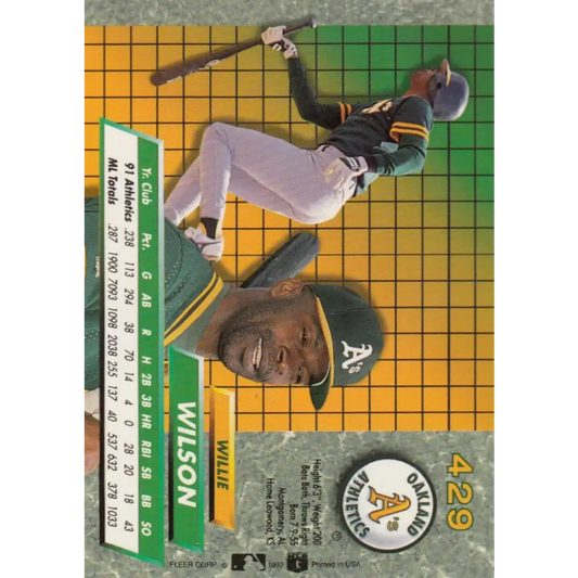 1992 Fleer Ultra #429 Willie Wilson NM-MT Oakland Athletics Baseball Card Image 1