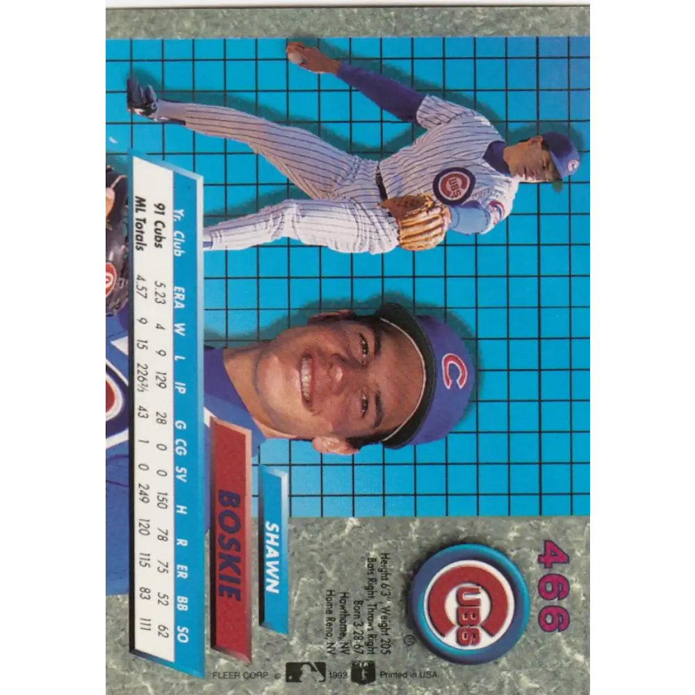 1992 Fleer Ultra #466 Shawn Boskie NM-MT Chicago Cubs Baseball Card Image 2