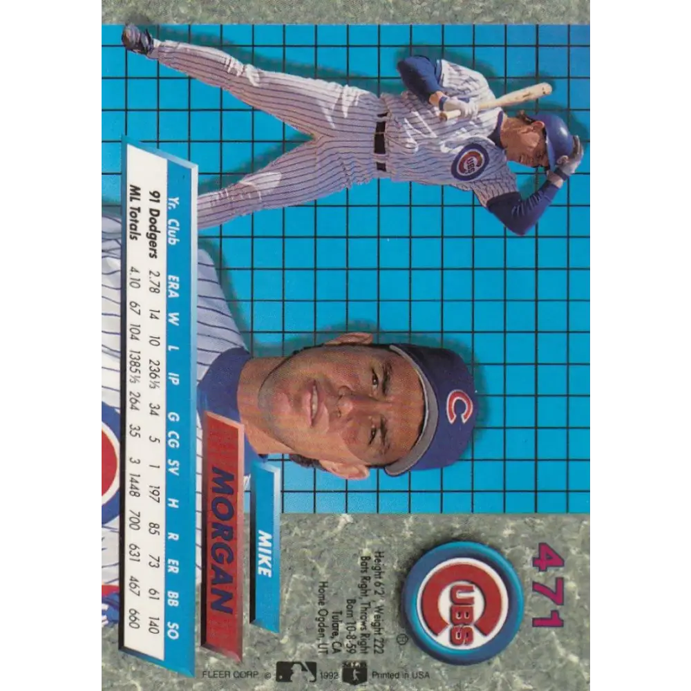 1992 Fleer Ultra #471 Mike Morgan NM-MT Chicago Cubs Baseball Card Image 2