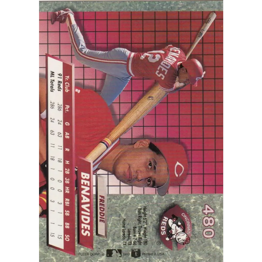 1992 Fleer Ultra #480 Freddie Benavides NM-MT Cincinnati Reds Baseball Card Image 2
