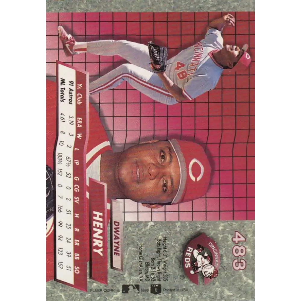 1992 Fleer Ultra #483 Dwayne Henry NM-MT Cincinnati Reds Baseball Card Image 2