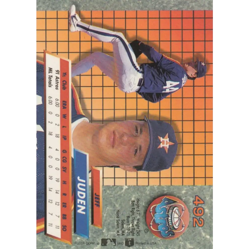 1992 Fleer Ultra #492 Jeff Juden NM-MT Houston Astros Baseball Card Image 2
