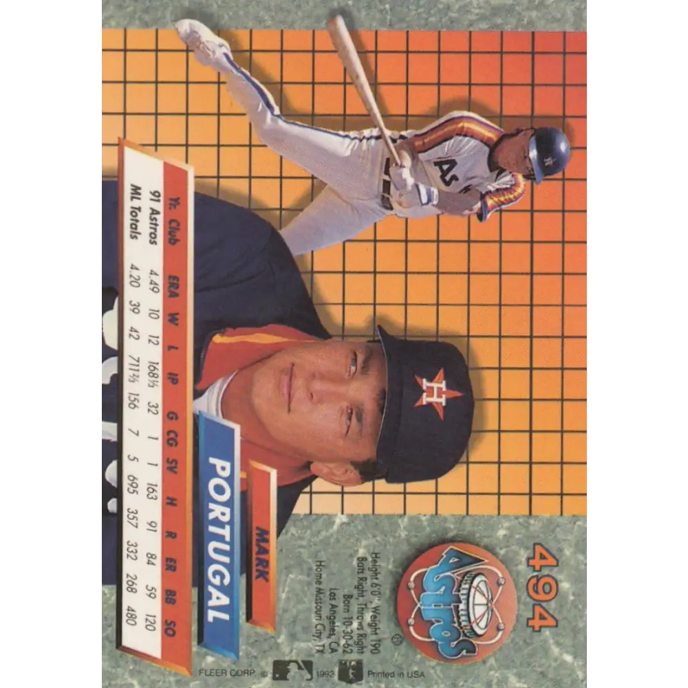 1992 Fleer Ultra #494 Mark Portugal NM-MT Houston Astros Baseball Card Image 1