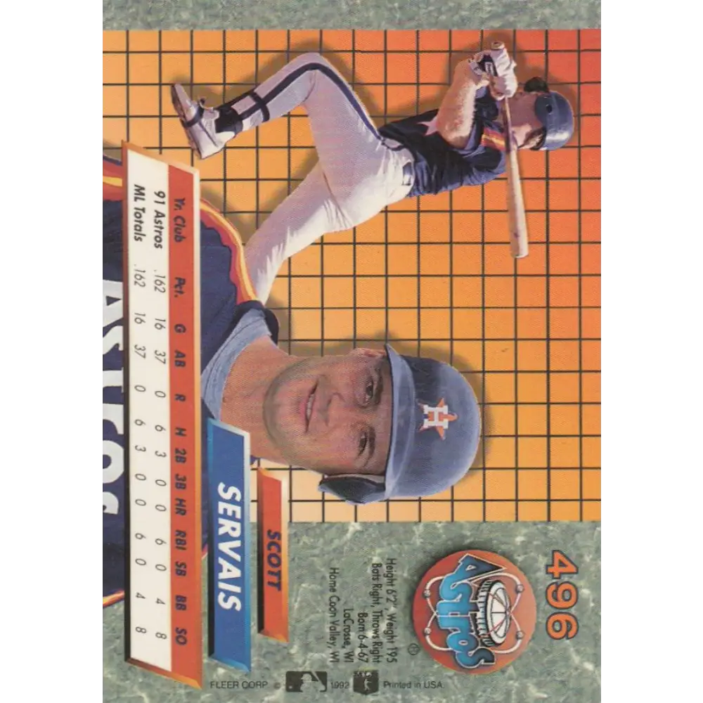1992 Fleer Ultra #496 Scott Servais NM-MT Houston Astros Baseball Card Image 2
