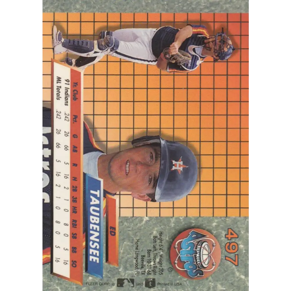 1992 Fleer Ultra #497 Eddie Taubensee NM-MT RC Rookie Houston Astros Baseball Card Image 2
