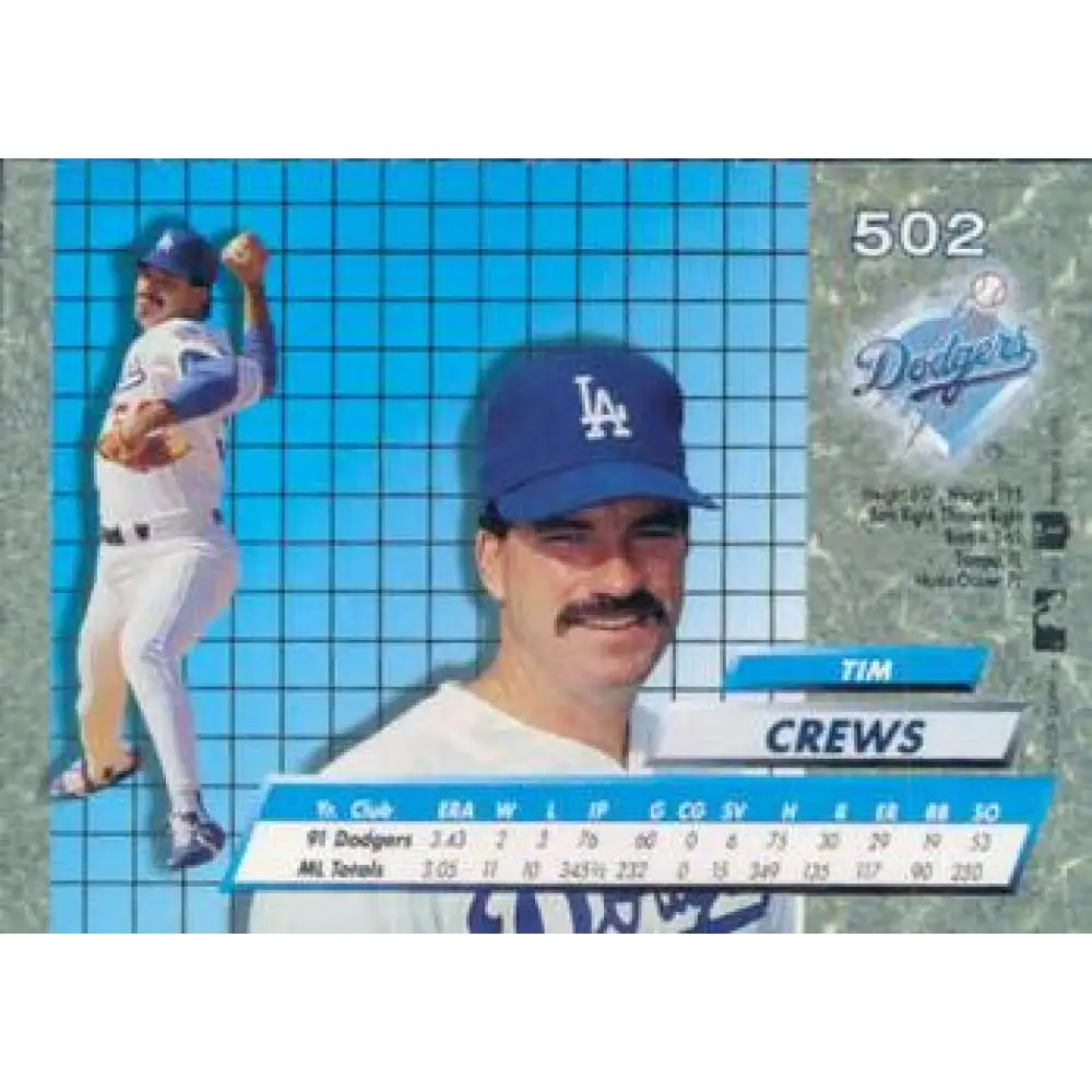 1992 Fleer Ultra #502 Tim Crews NM-MT Los Angeles Dodgers Baseball Card Image 2