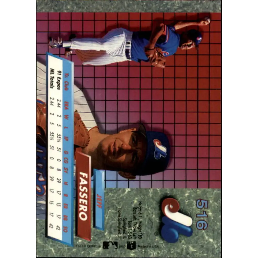 1992 Fleer Ultra #516 Jeff Fassero NM-MT Montreal Expos Baseball Card Image 2