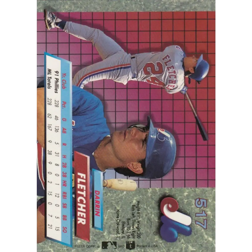 1992 Fleer Ultra #517 Darrin Fletcher NM-MT Montreal Expos Baseball Card Image 2