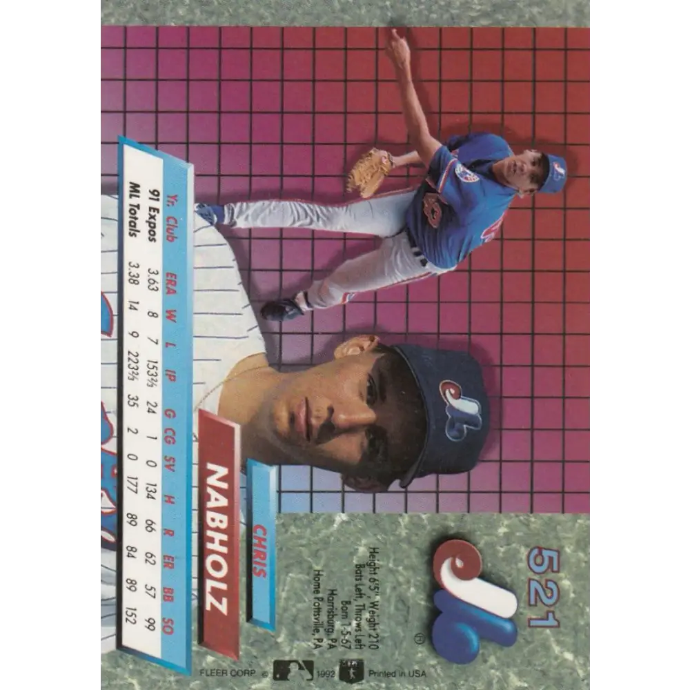 1992 Fleer Ultra #521 Chris Nabholz NM-MT Montreal Expos Baseball Card Image 2
