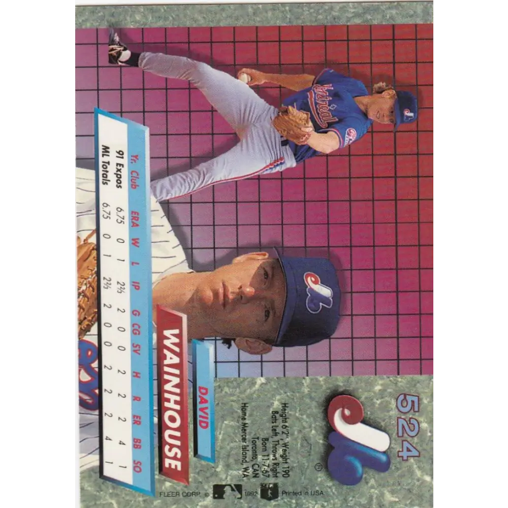 1992 Fleer Ultra #524 Dave Wainhouse NM-MT Montreal Expos Baseball Card Image 2