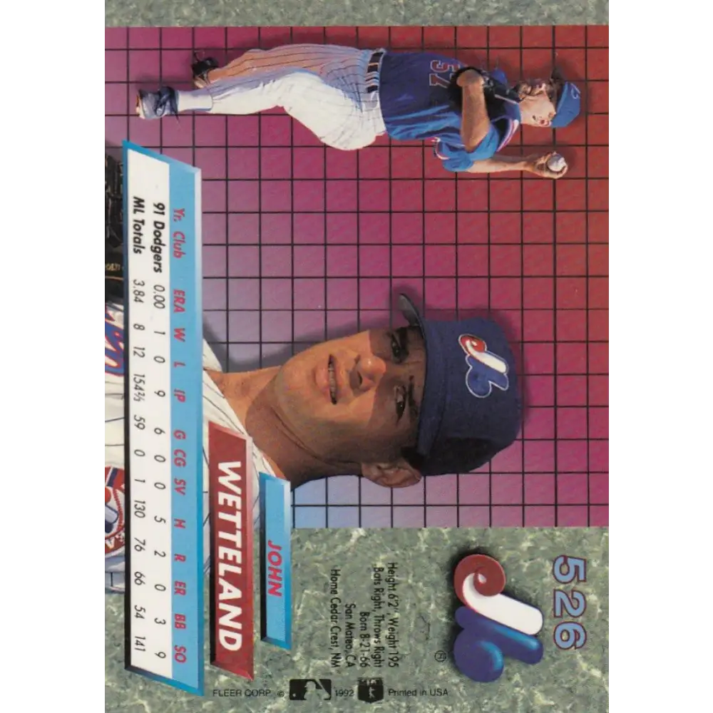 1992 Fleer Ultra #526 John Wetteland NM-MT Montreal Expos Baseball Card Image 2