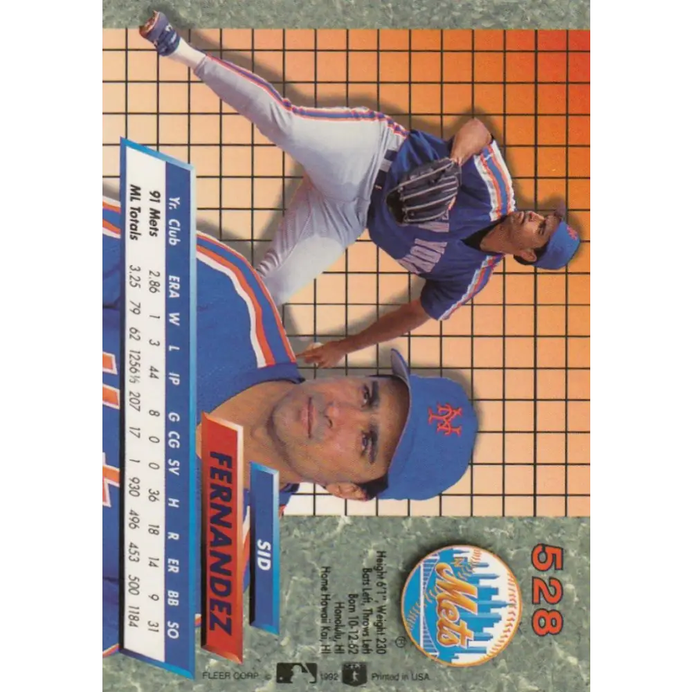 1992 Fleer Ultra #528 Sid Fernandez NM-MT New York Mets Baseball Card Image 2
