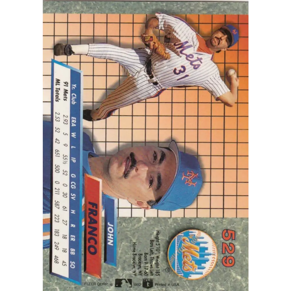 1992 Fleer Ultra #529 John Franco NM-MT New York Mets Baseball Card Image 2