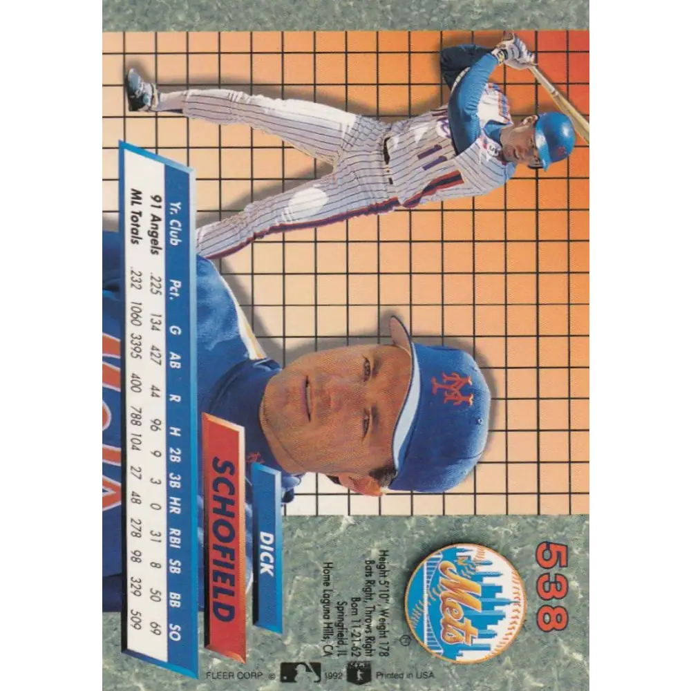 1992 Fleer Ultra #538 Dick Schofield NM-MT New York Mets Baseball Card Image 2