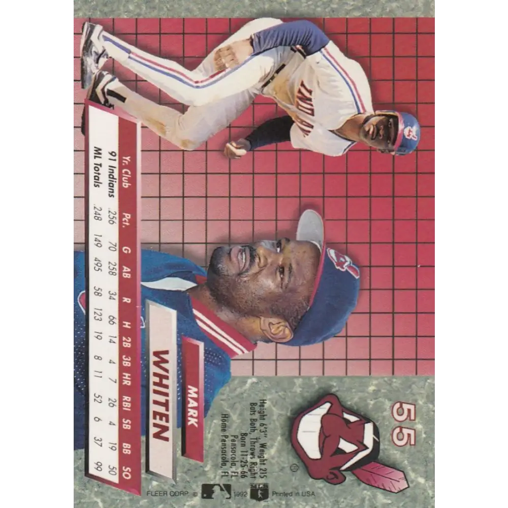 1992 Fleer Ultra #55 Mark Whiten NM-MT Cleveland Indians Baseball Card Image 2