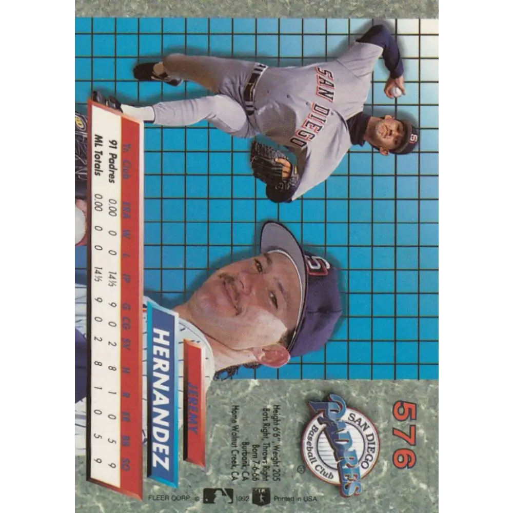 1992 Fleer Ultra #576 Jeremy Hernandez NM-MT RC Rookie San Diego Padres Baseball Card Image 2