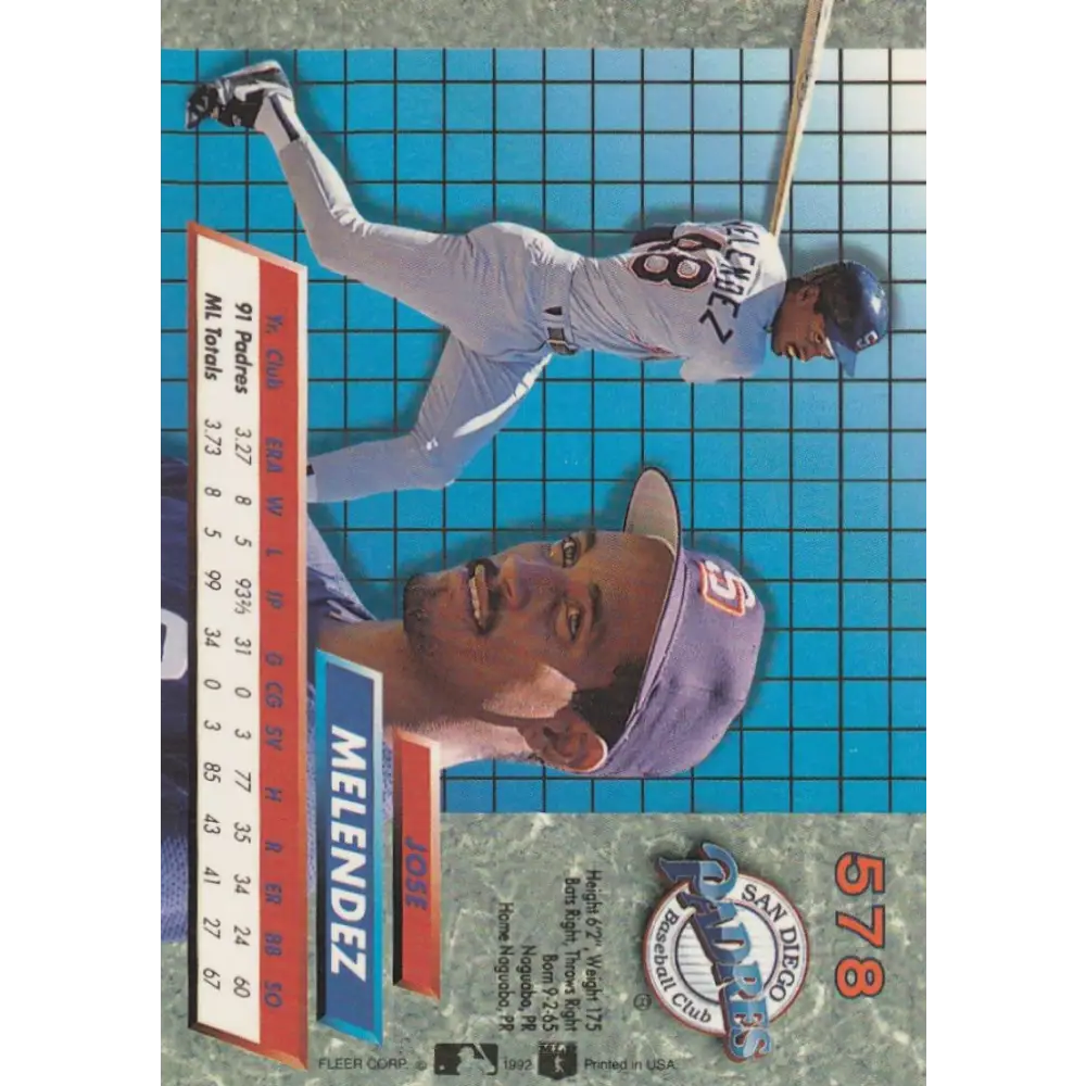 1992 Fleer Ultra #578 Jose Melendez NM-MT San Diego Padres Baseball Card Image 2