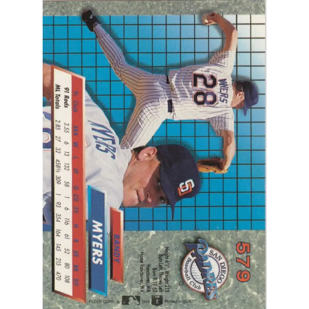 1992 Fleer Ultra #579 Randy Myers NM-MT San Diego Padres Baseball Card Image 2