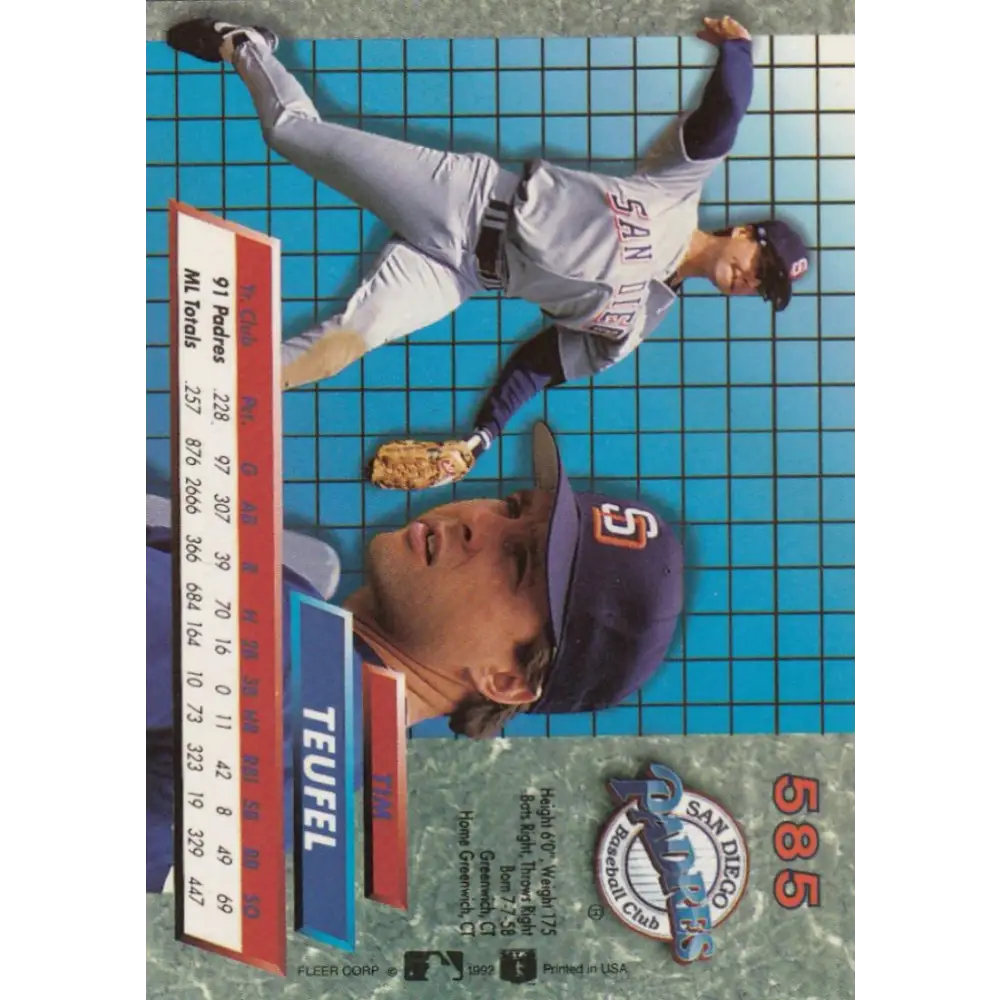 1992 Fleer Ultra #585 Tim Teufel NM-MT San Diego Padres Baseball Card Image 2