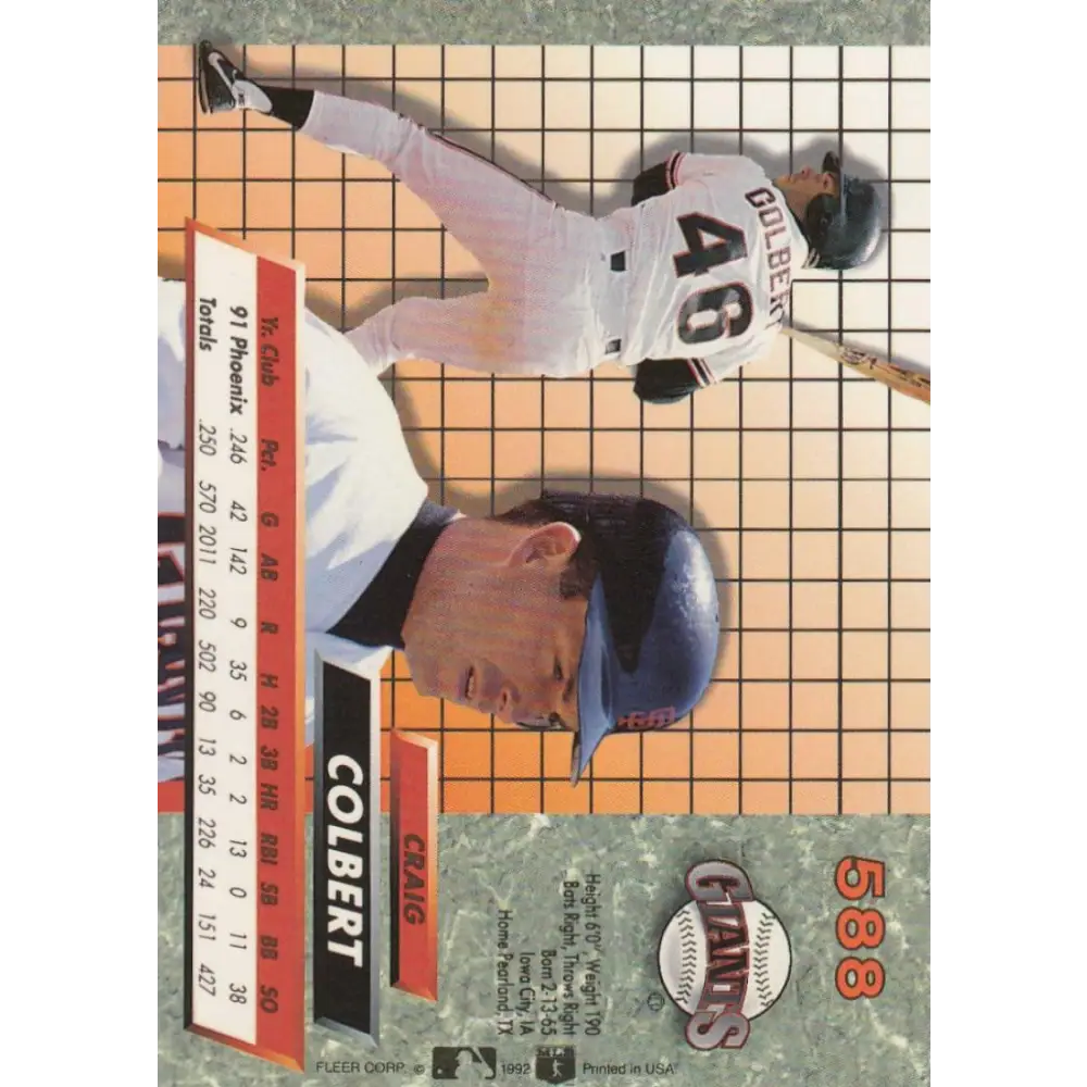 1992 Fleer Ultra #588 Craig Colbert NM-MT RC Rookie San Francisco Giants Baseball Card Image 2