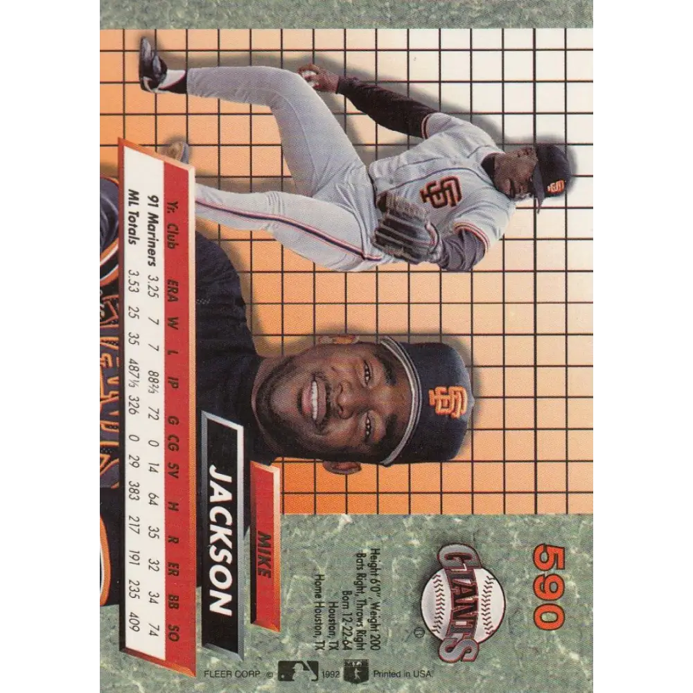 1992 Fleer Ultra #590 Mike Jackson NM-MT San Francisco Giants Baseball Card Image 2