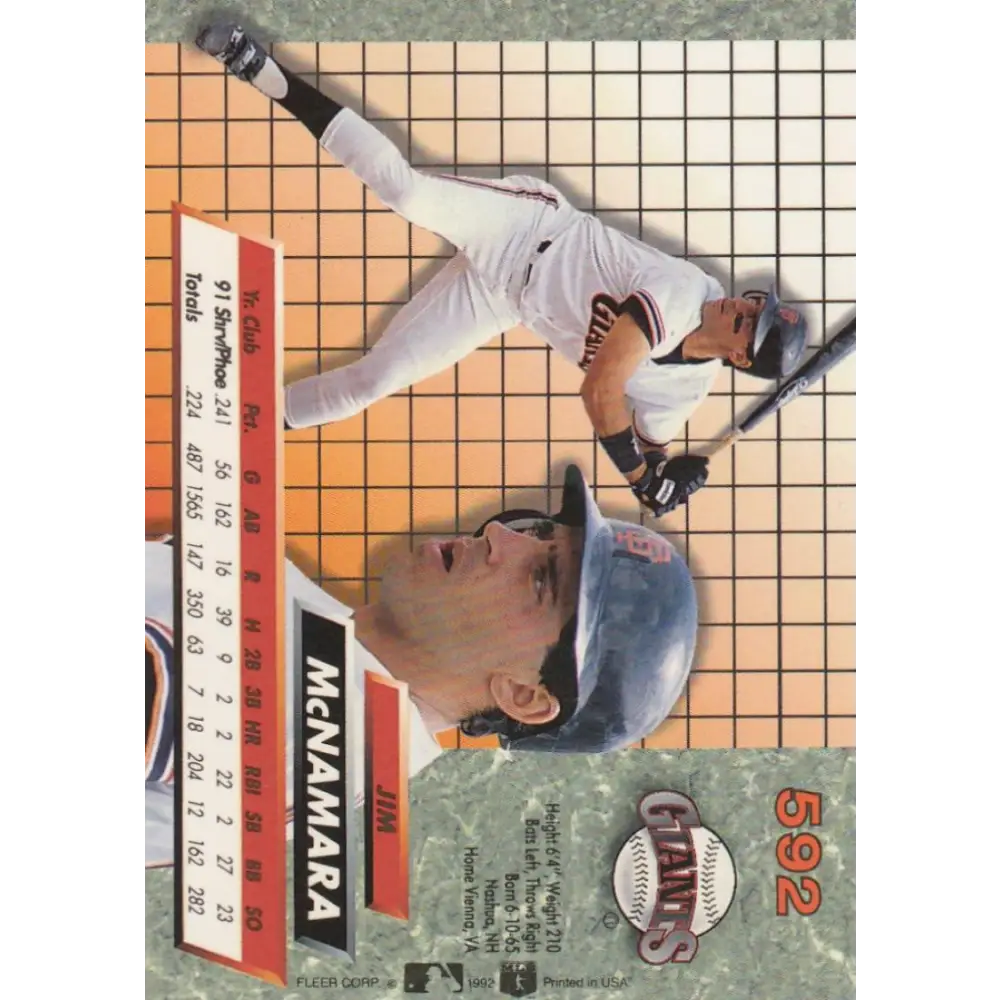 1992 Fleer Ultra #592 Jim McNamara NM-MT RC Rookie San Francisco Giants Baseball Card Image 2