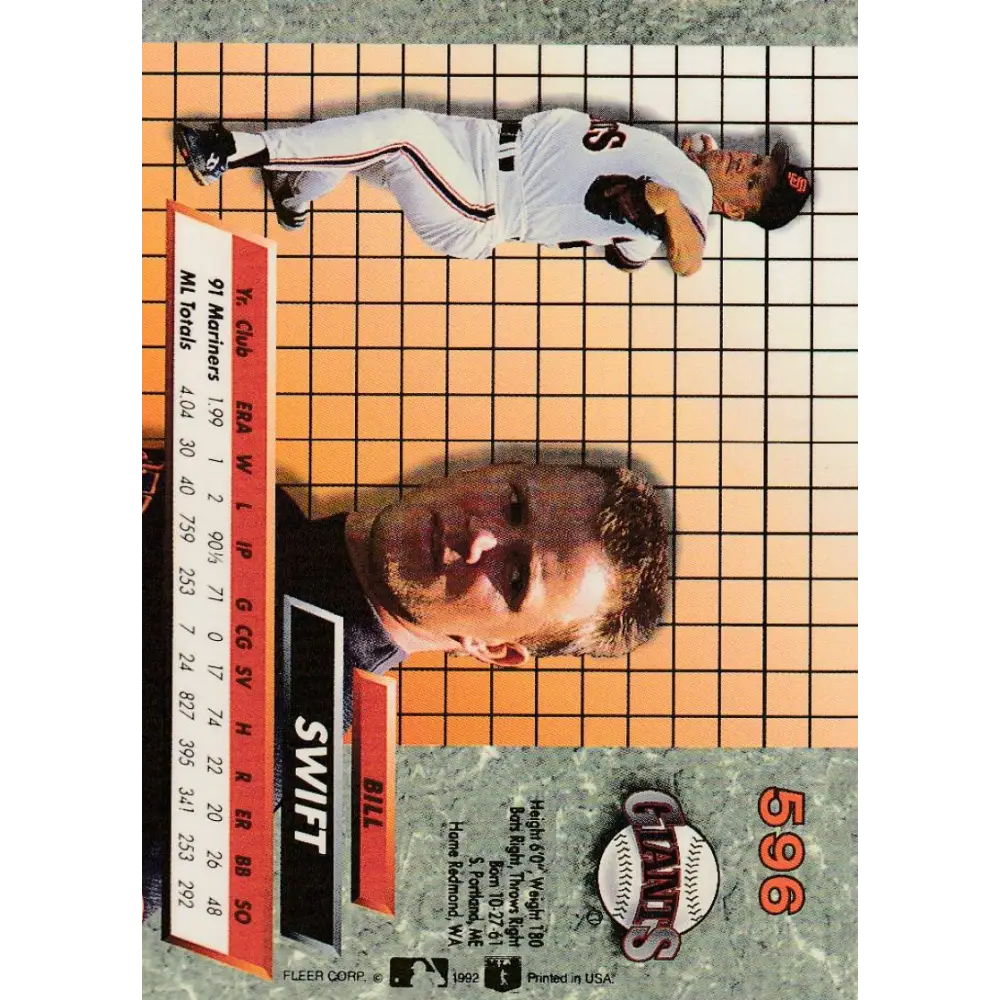 1992 Fleer Ultra #596 Bill Swift NM-MT San Francisco Giants Baseball Card Image 2