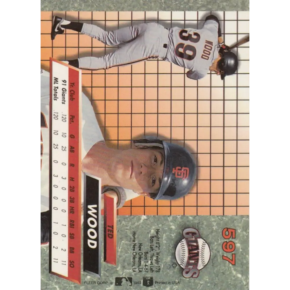 1992 Fleer Ultra #597 Ted Wood NM-MT San Francisco Giants Baseball Card Image 2