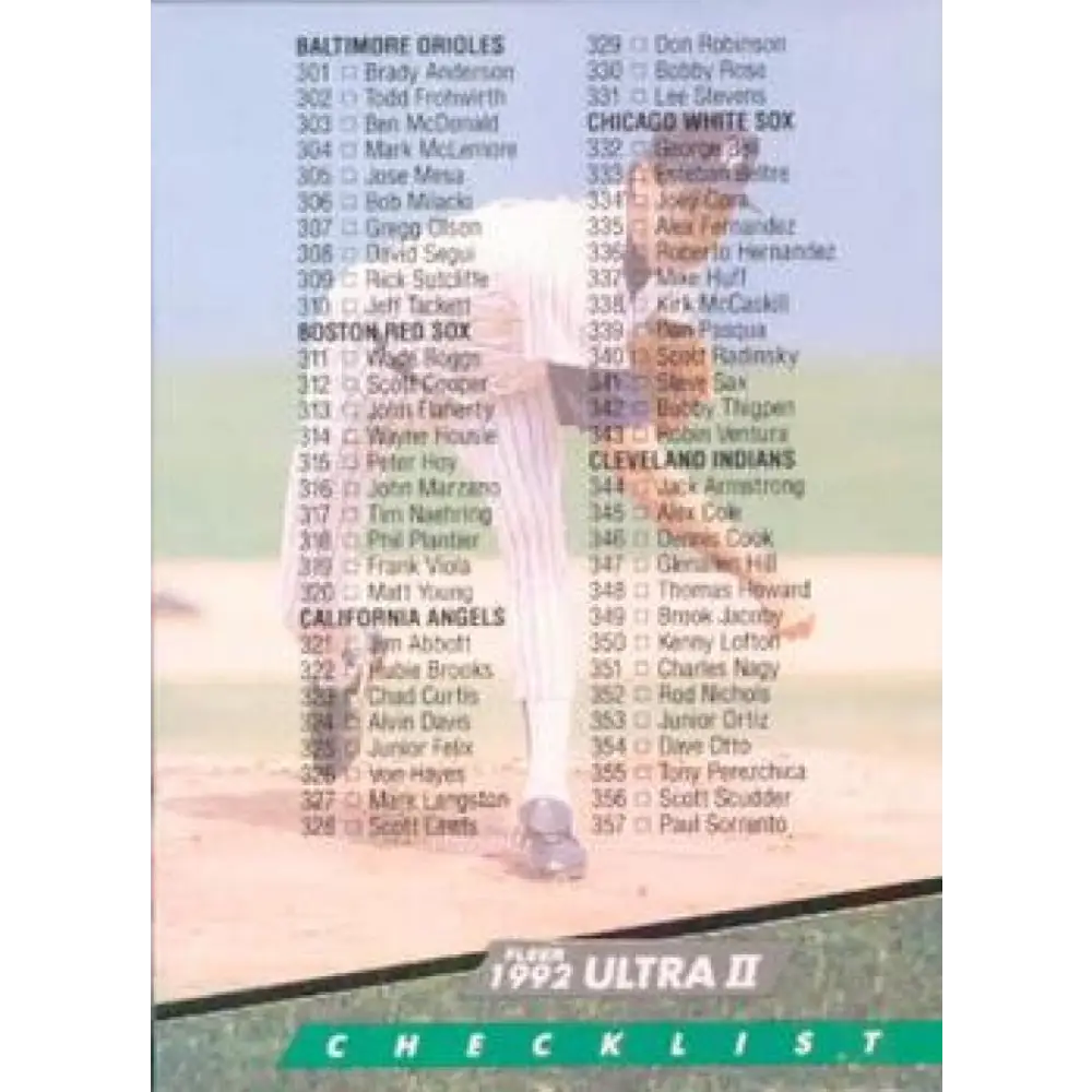 1992 Fleer Ultra #598 Scott Sanderson Checklist 301-400 NM-MT New York Yankees Baseball Card Image 1