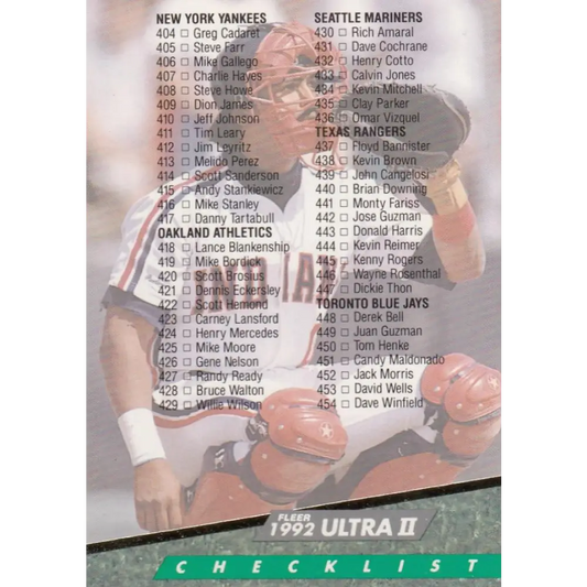 1992 Fleer Ultra #599 Junior Ortiz Checklist 401-500 NM-MT Cleveland Indians Baseball Card Image 1