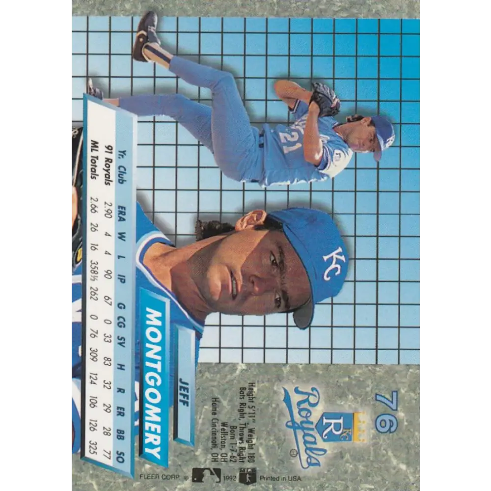 1992 Fleer Ultra #76 Jeff Montgomery NM-MT Kansas City Royals Baseball Card Image 2