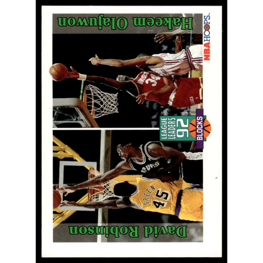 1992 Hoops #323 David Robinson / Hakeem Olajuwon LL Spurs / Rockets Basketball Card Image 1