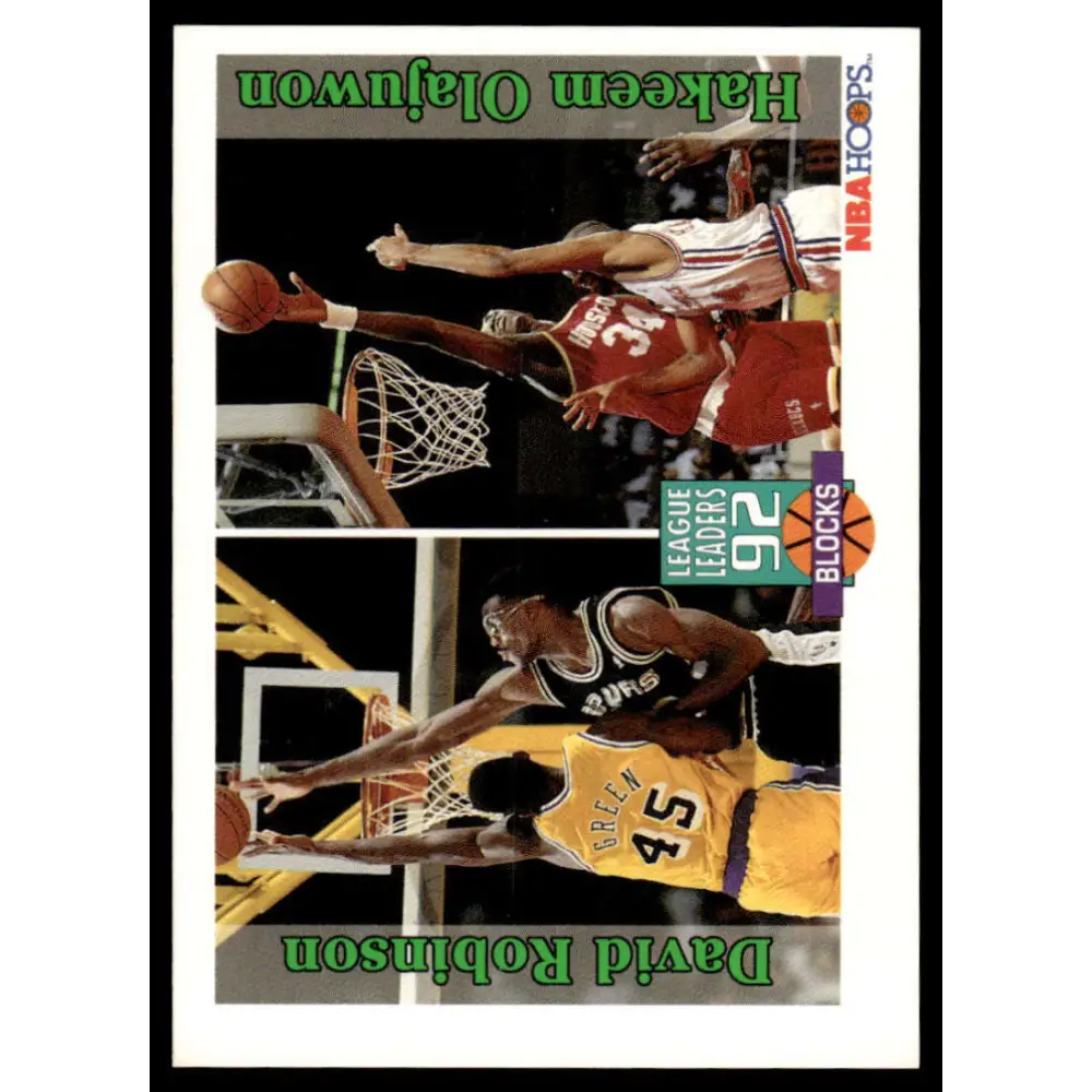 1992 Hoops #323 David Robinson / Hakeem Olajuwon Spurs / Rockets Basketball Card Image 1