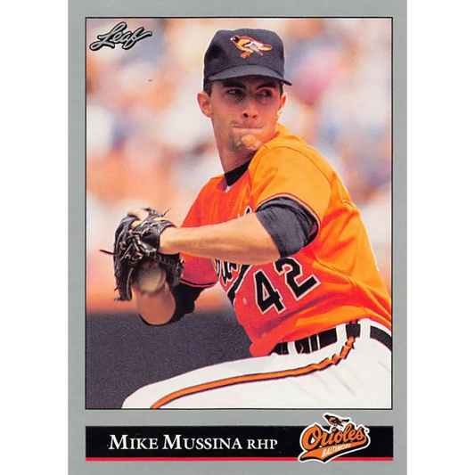 1992 Leaf #13 Mike Mussina NM-MT Baltimore Orioles Baseball Card Image 1