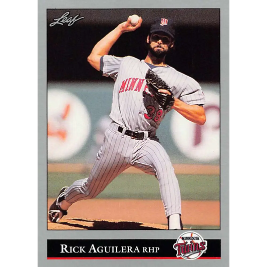 1992 Leaf #34 Rick Aguilera NM-MT Minnesota Twins Baseball Card Image 1