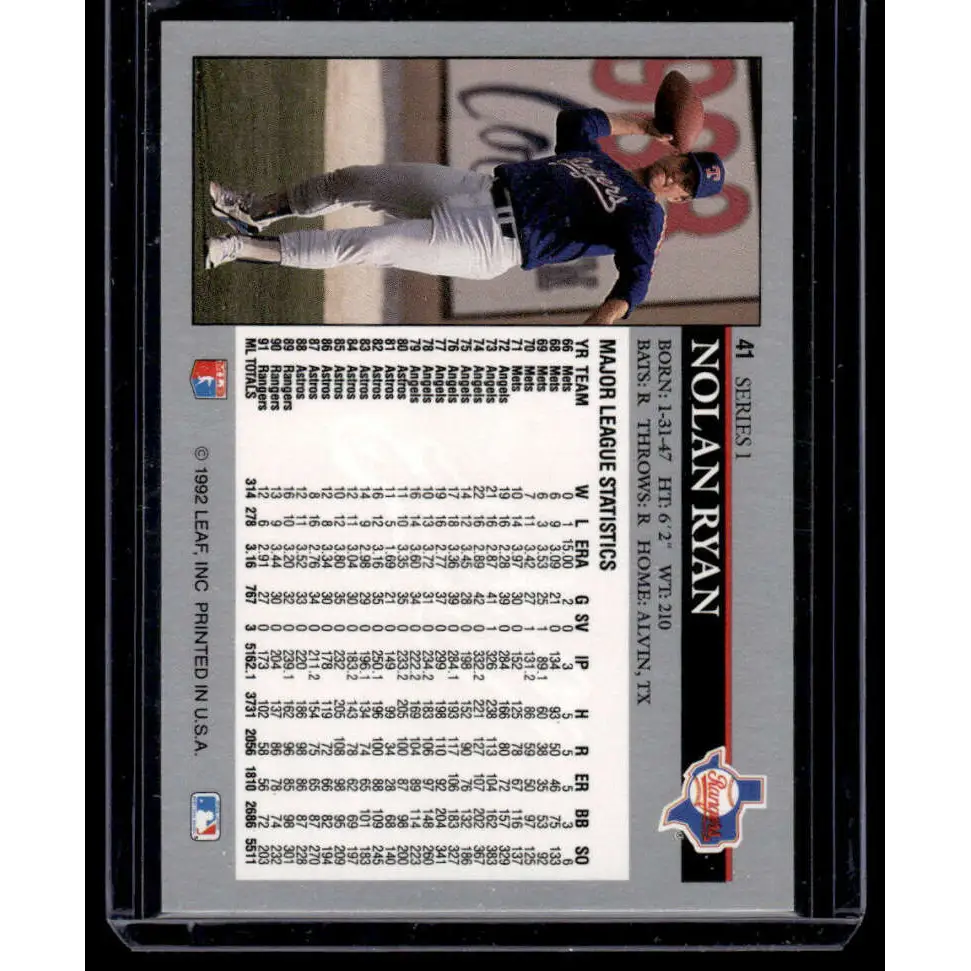 1992 Leaf #41 Nolan Ryan Texas Rangers NM-MT Baseball Card Image 2