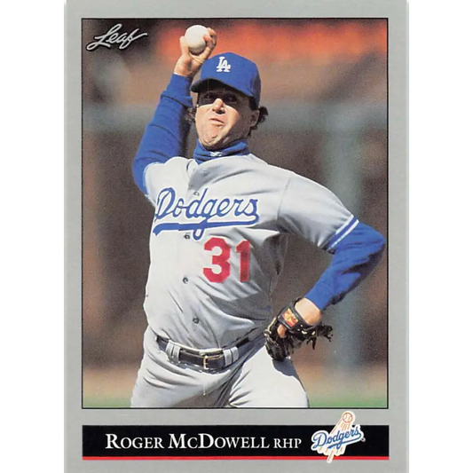 1992 Leaf #58 Roger McDowell NM-MT Los Angeles Dodgers Baseball Card Image 1