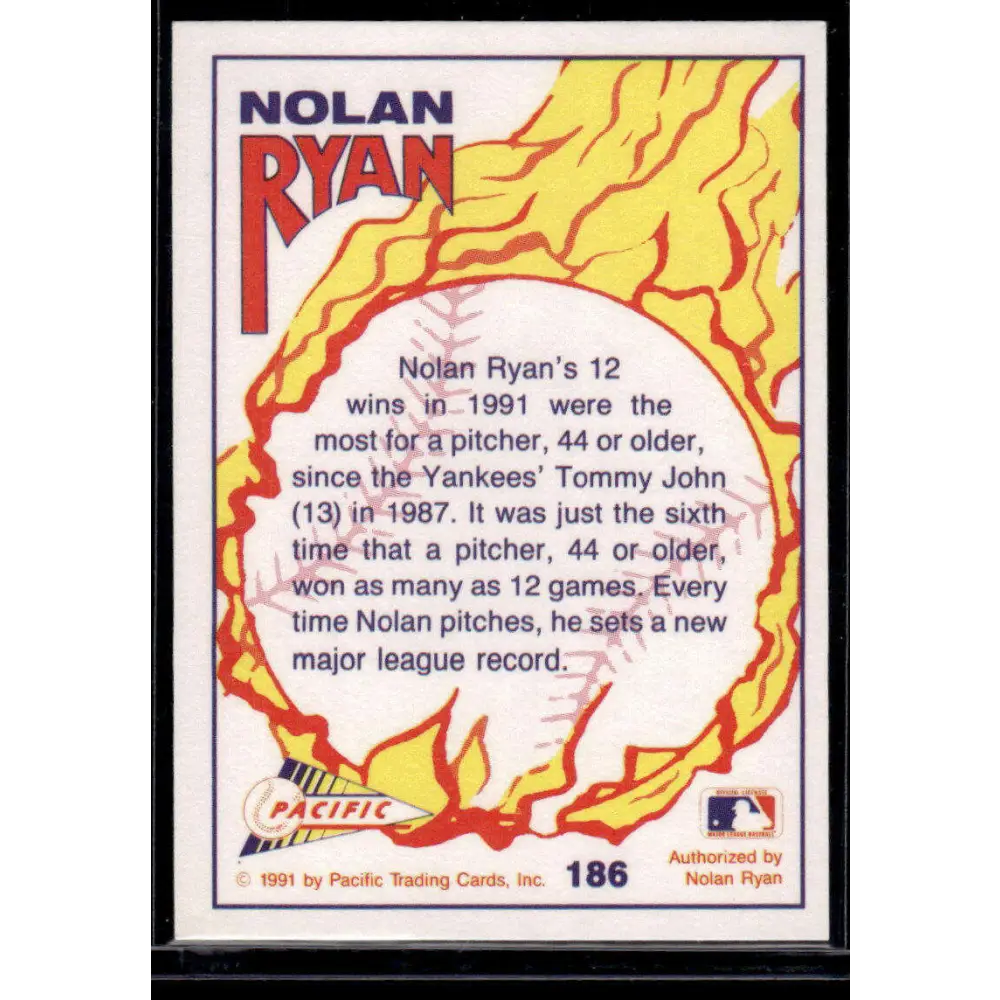 1992 Pacific Ryan Texas Express II #186 Sets More Records Texas Rangers NM-MT Baseball Card Image 2