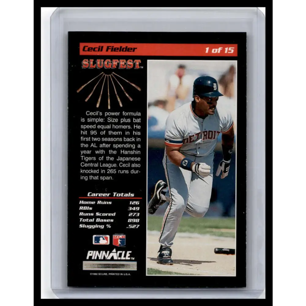 1992 Pinnacle #1 Cecil Fielder NM-MT Detroit Tigers Baseball Card Image 2