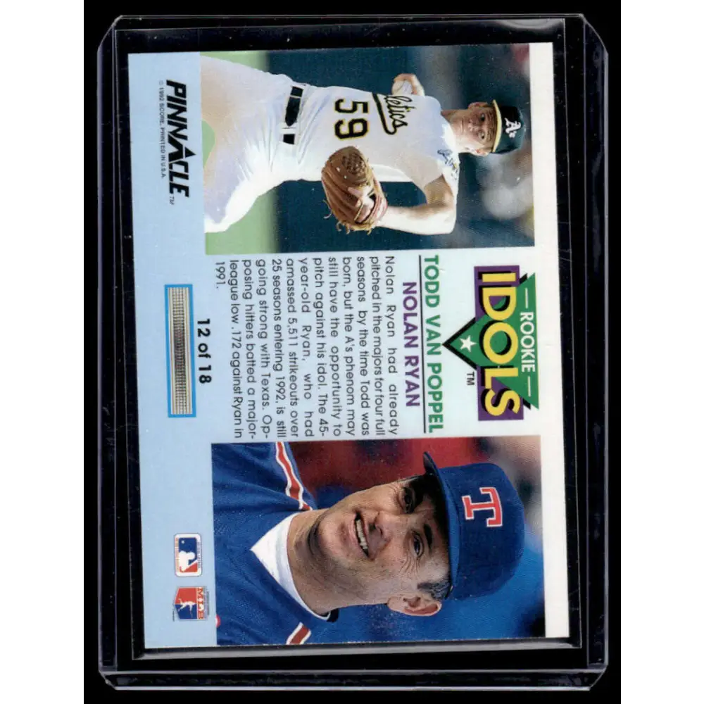 1992 Pinnacle #12 Nolan Ryan / Todd Van Poppel Athletics / Rangers NM-MT Baseball Card Image 2