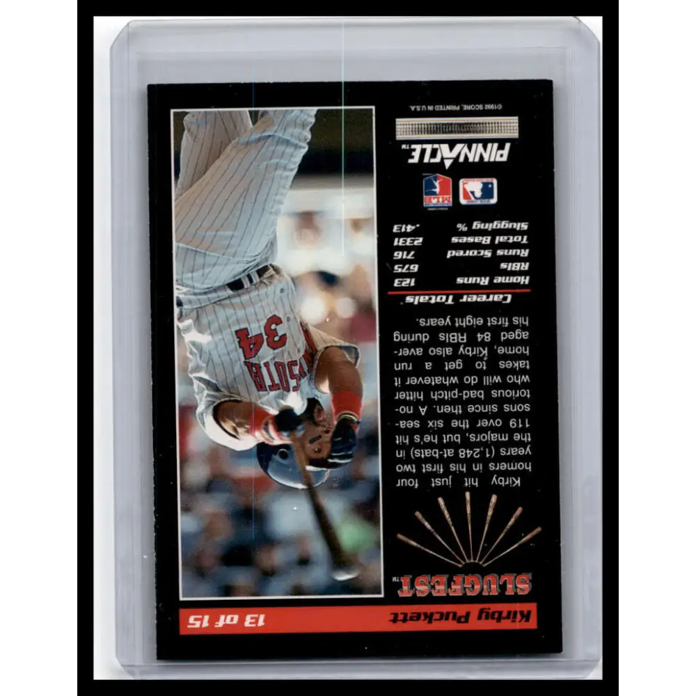 1992 Pinnacle #13 Kirby Puckett NM-MT Minnesota Twins Baseball Card Image 2