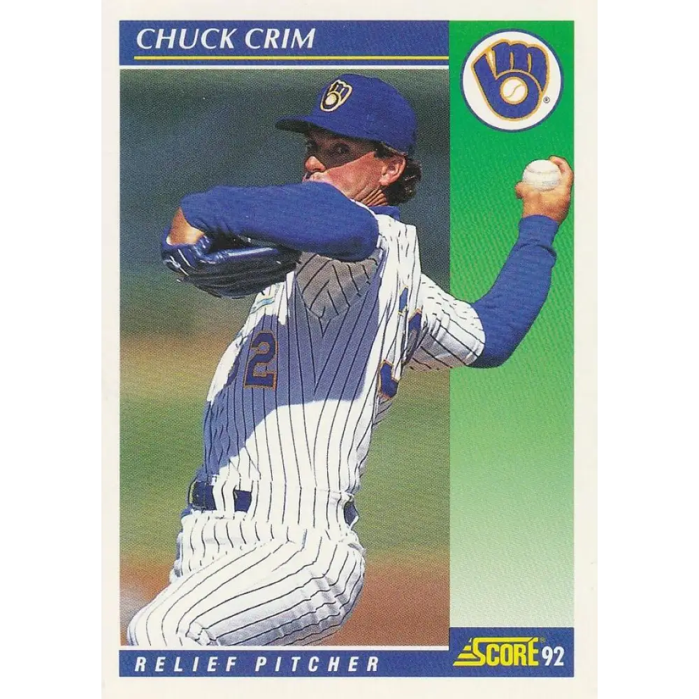 1992 Score #22 Chuck Crim NM-MT Milwaukee Brewers Baseball Card Image 1