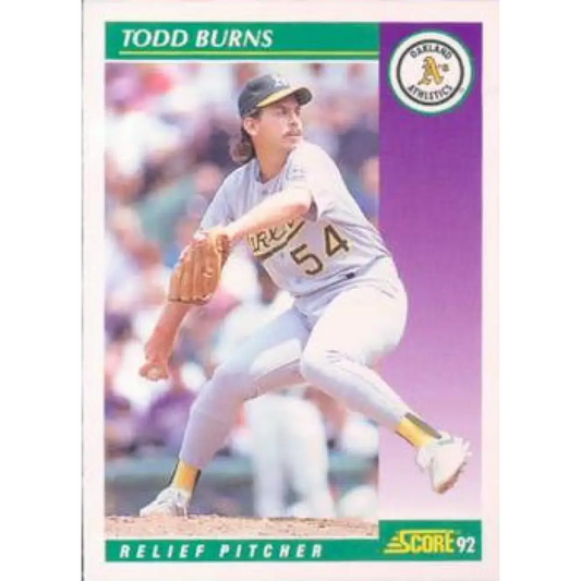1992 Score #341 Todd Burns NM-MT Oakland Athletics Baseball Card Image 1