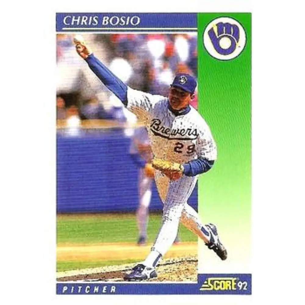 1992 Score #37 Chris Bosio NM-MT Milwaukee Brewers Baseball Card Image 1