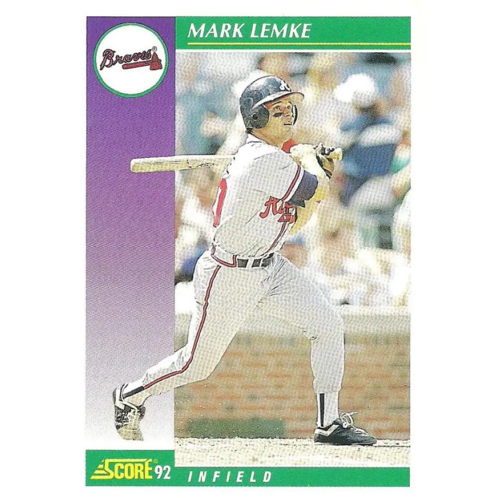 1992 Score #386 Mark Lemke NM-MT Atlanta Braves Baseball Card Image 1