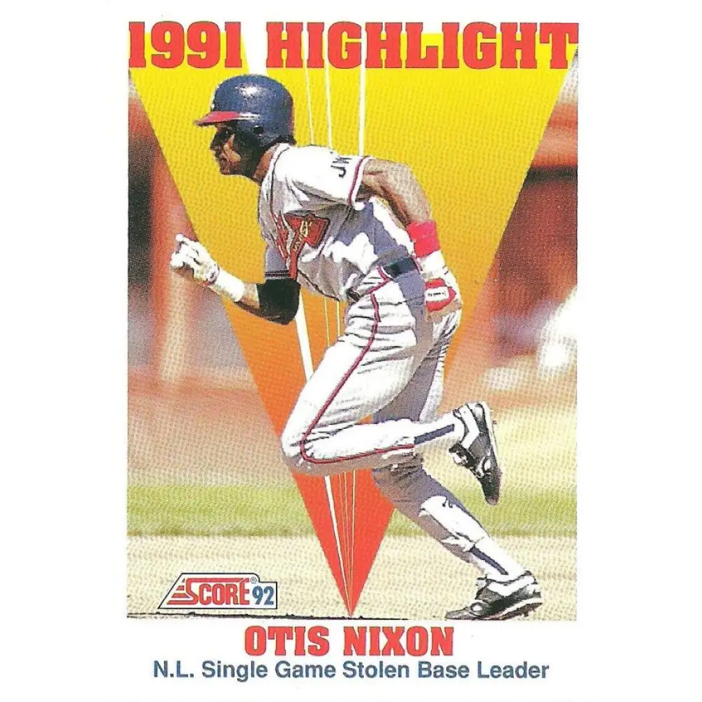 1992 Score #429 Otis Nixon HL NM-MT Atlanta Braves Baseball Card Image 1