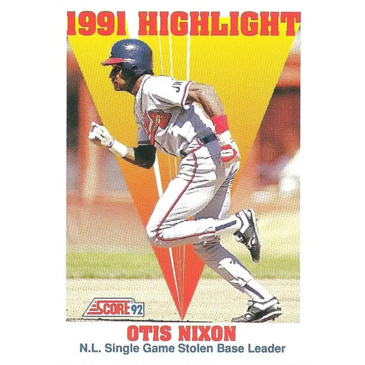 1992 Score #429 Otis Nixon HL NM-MT Atlanta Braves Baseball Card Image 1