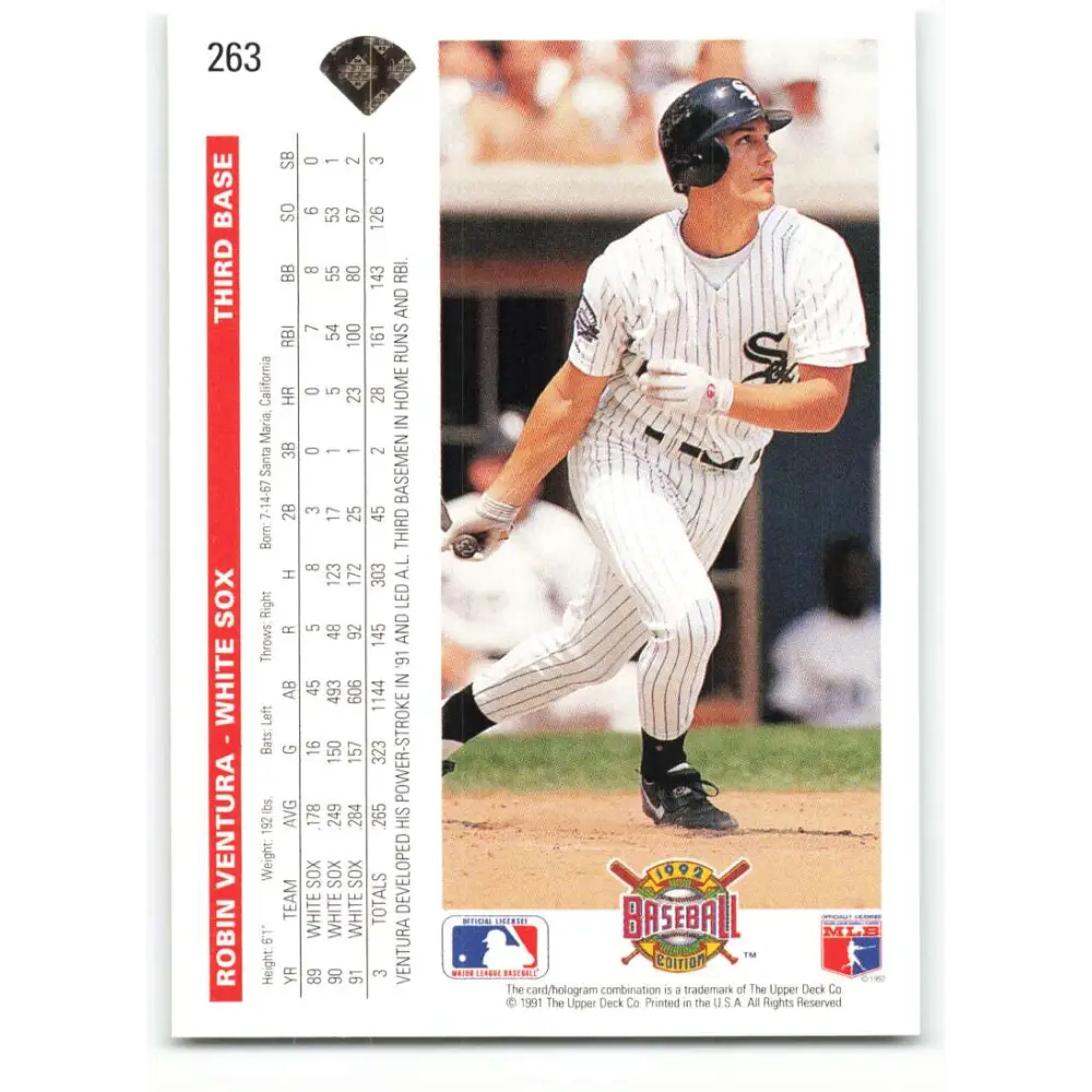 1992 Upper Deck #263 Robin Ventura NM-MT Chicago White Sox Baseball Card Image 2