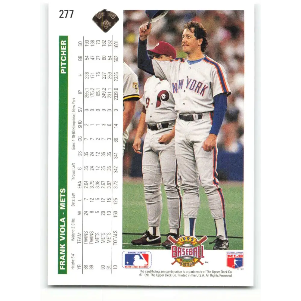 1992 Upper Deck #277 Frank Viola NM-MT New York Mets Baseball Card Image 2