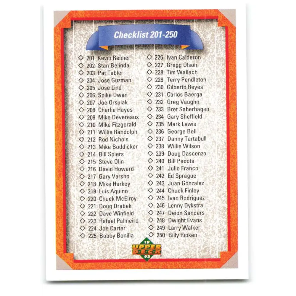 1992 Upper Deck #300 Checklist 201-300 NM-MT Checklist Baseball Card Image 1